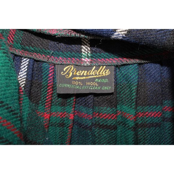 *Vintage Brendella Blue Green Tartan Plaid 100% Wool Pleated Skirt - Picture 5 of 9